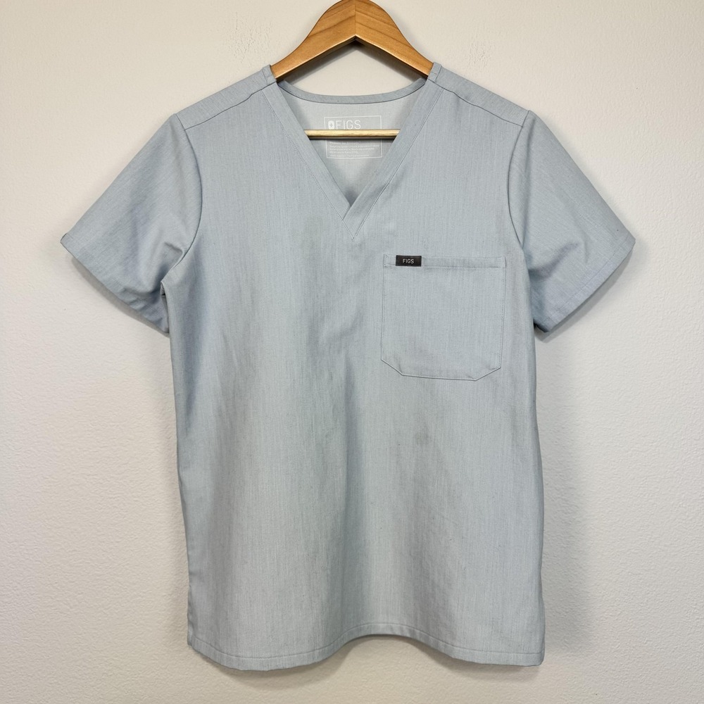 FIGS Catarina Scrub Top Women's Small Light Blue V Neck Technical Collection